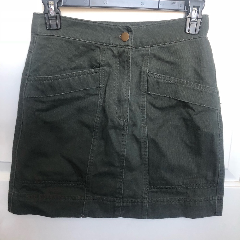 Olive color jean skirt with pockets!